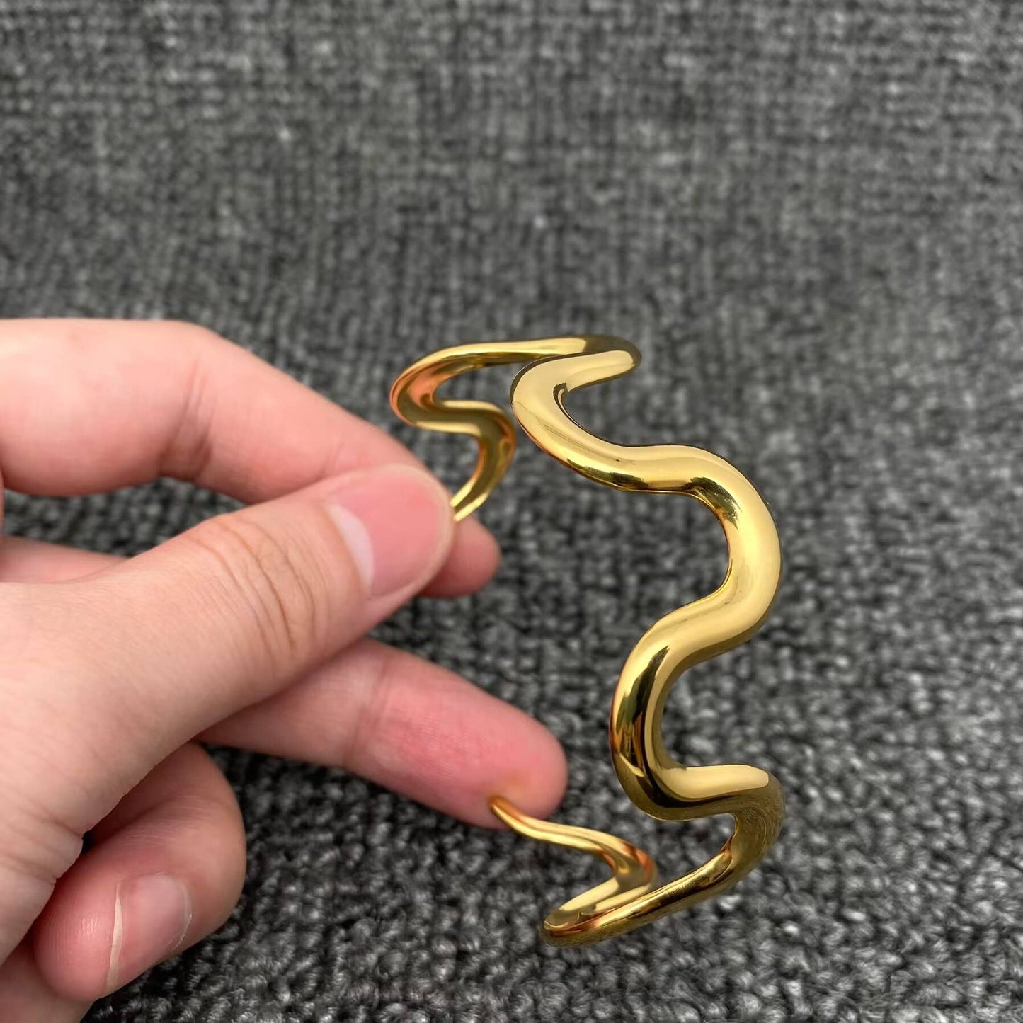 18K Gold Plated Stainless Steel Geometric Wave Cuff
