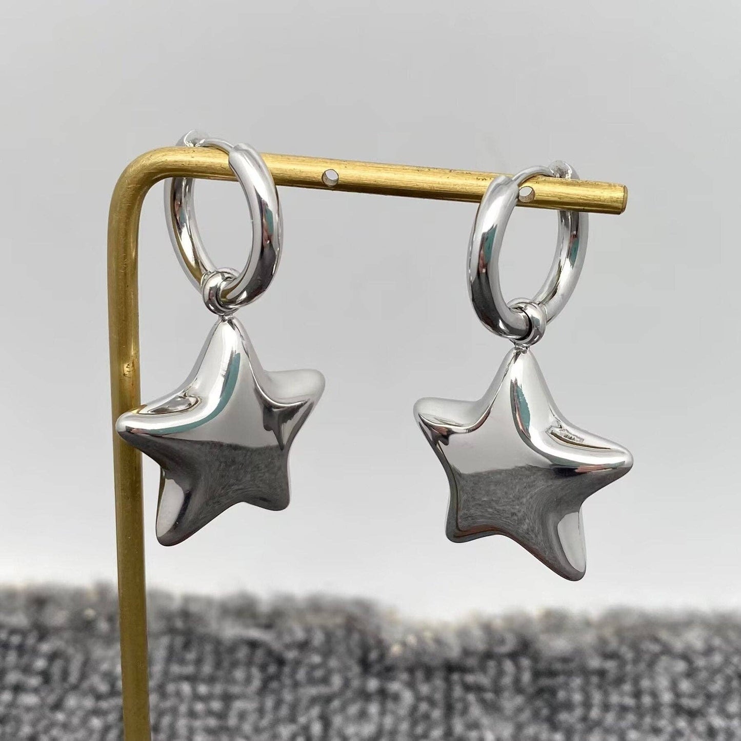 18K Gold Plated Bubble Star Charm Huggie Earrings