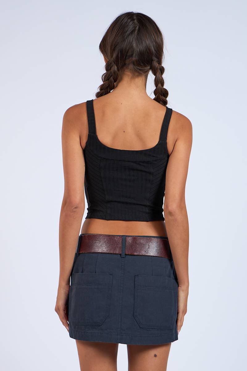 Macey Black Front Hook & Eyes Corset Style Crop Top