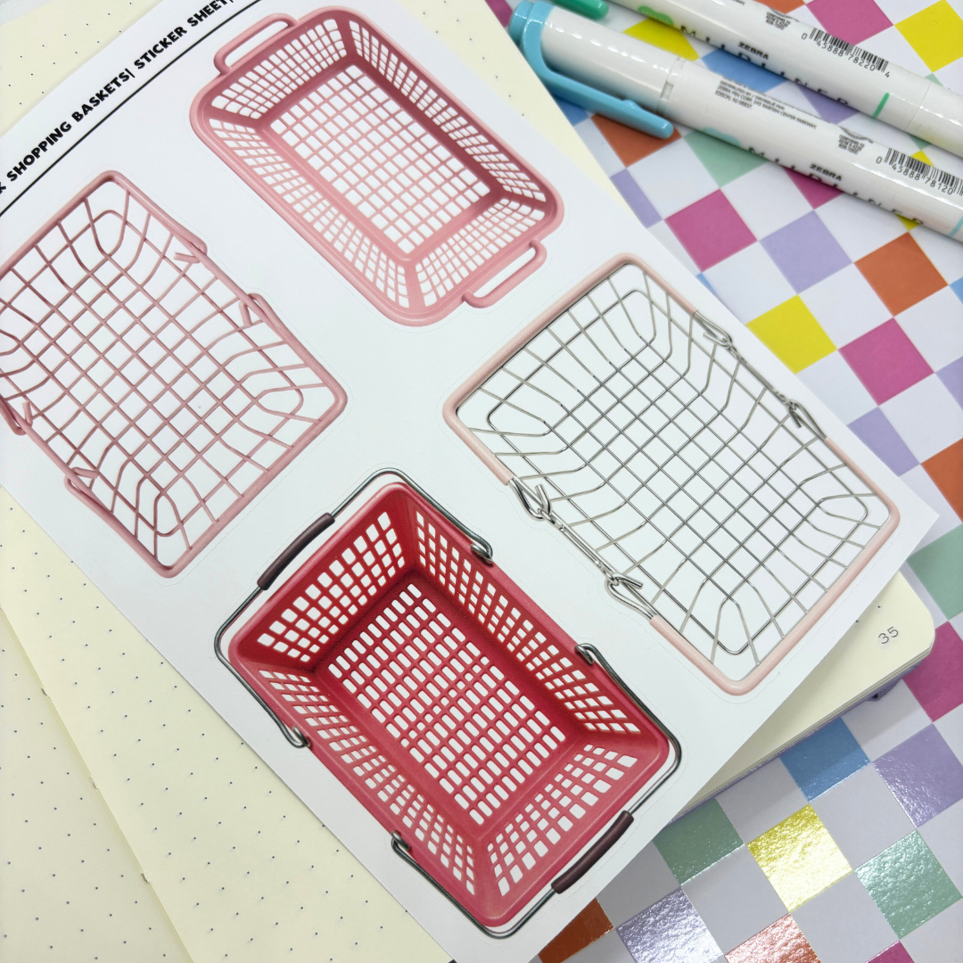 Pink Shopping Baskets Sticker Sheet