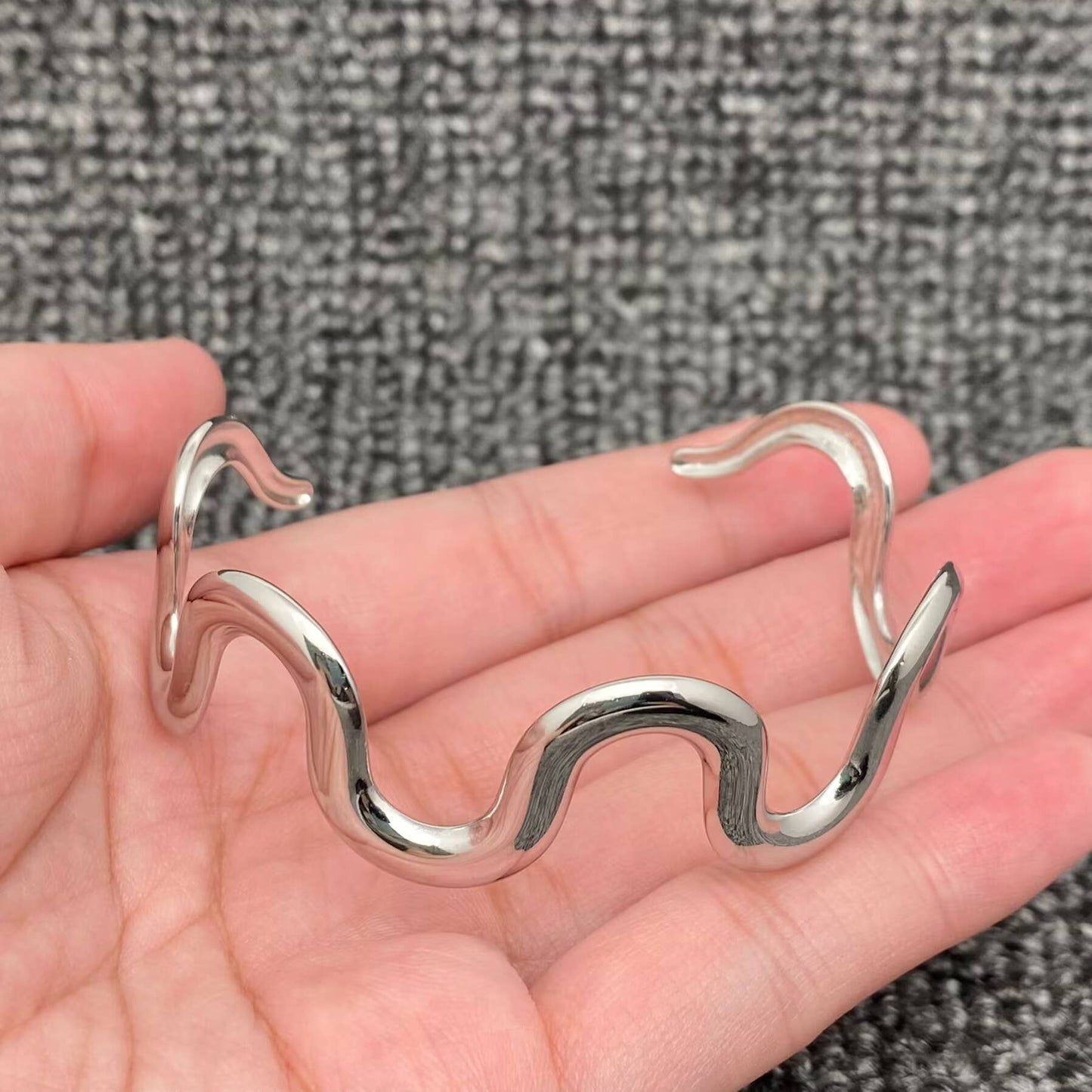 18K Gold Plated Stainless Steel Geometric Wave Cuff