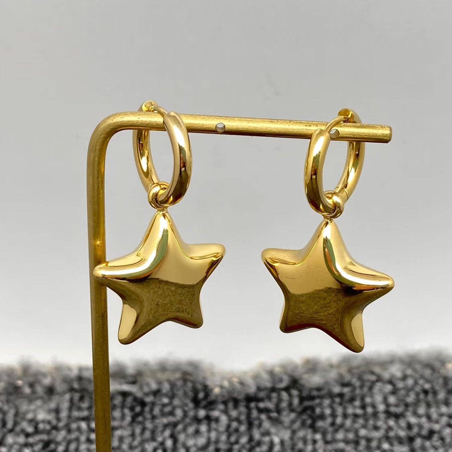 18K Gold Plated Bubble Star Charm Huggie Earrings