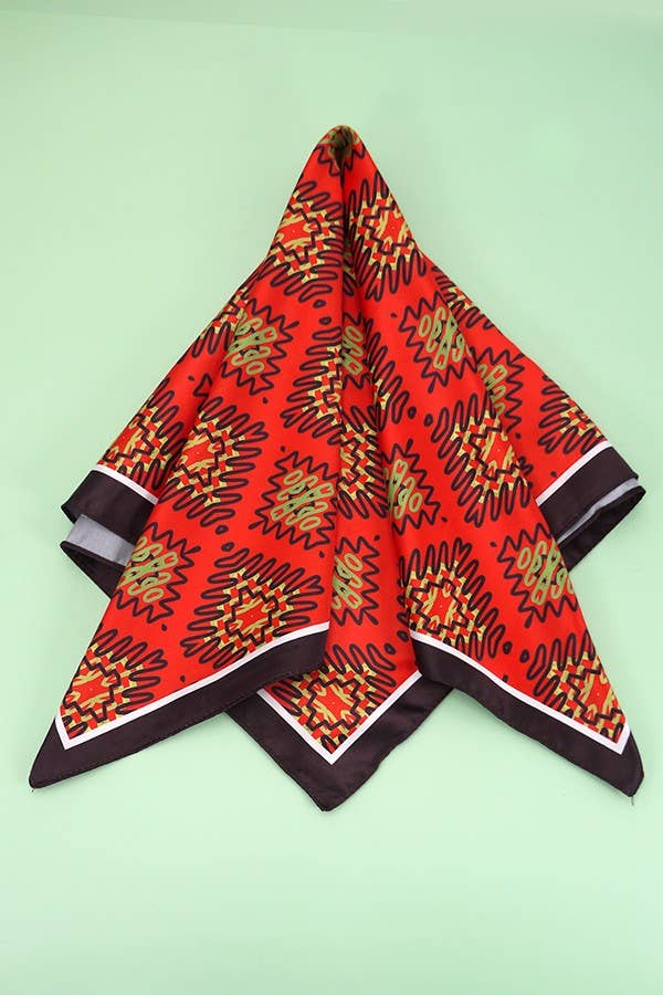 Red Geometric Print Silky Bandana Scarf