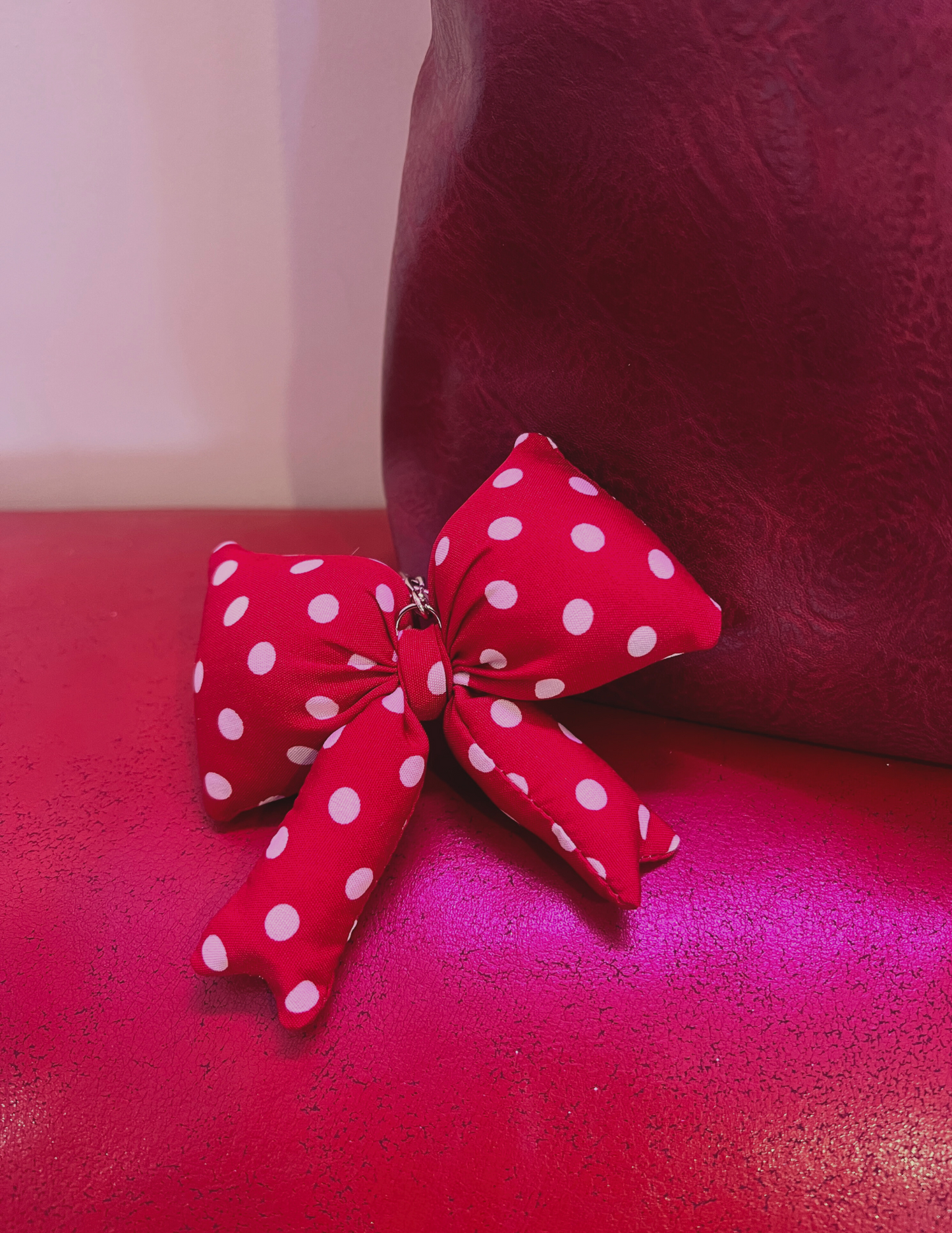 Polka Dot Puffy Bow Ribbon Bag Charm Keychain