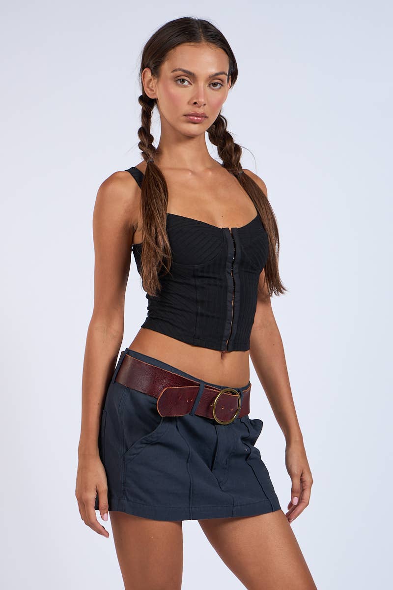 Macey Black Front Hook & Eyes Corset Style Crop Top