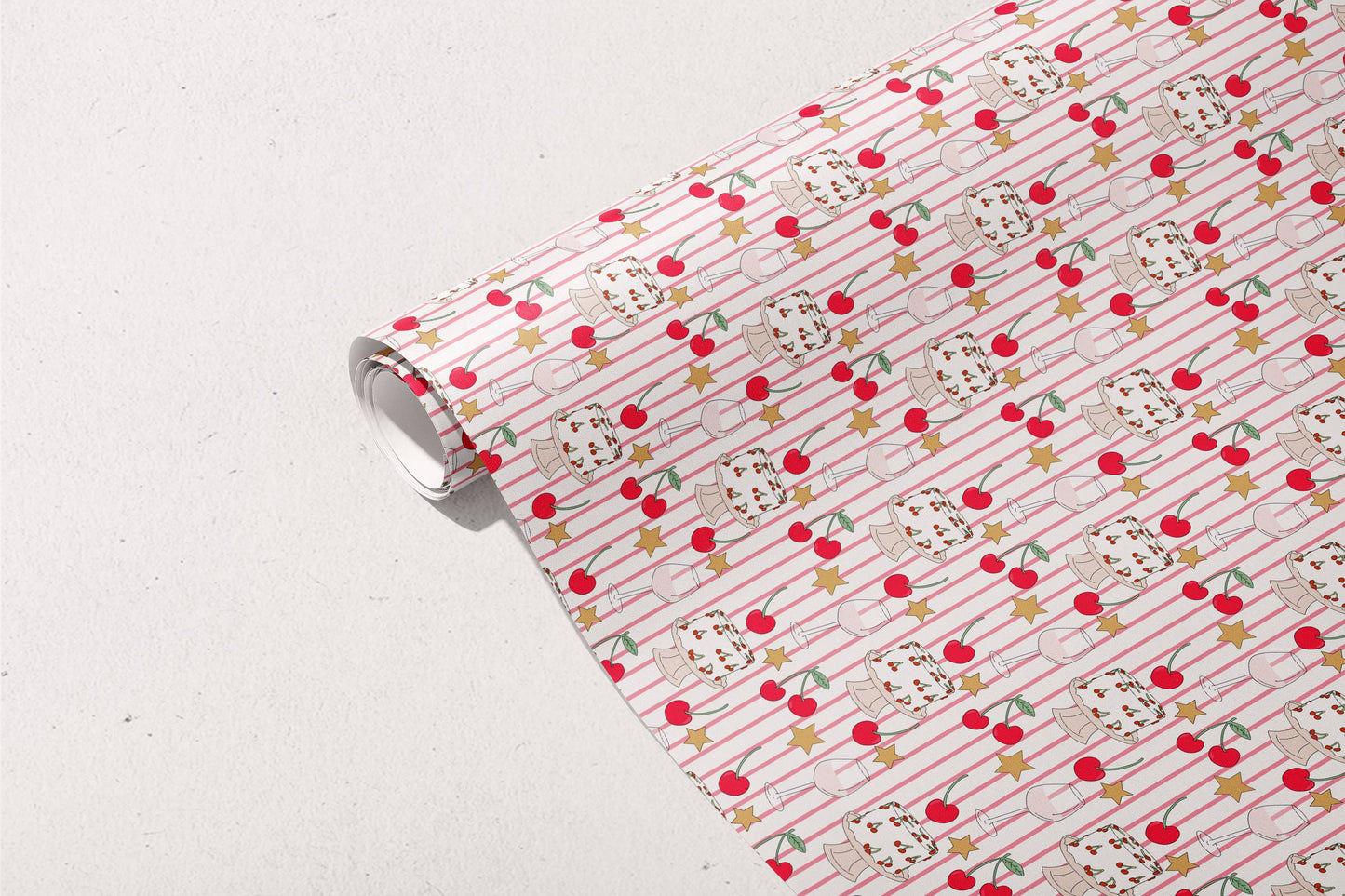 Cherry Stripes Gift Wrap Roll