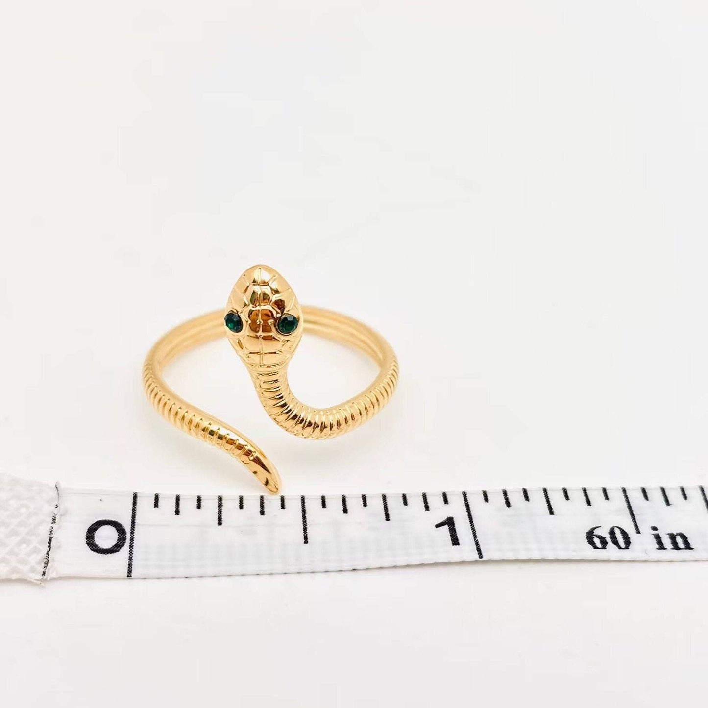 18K Gold Plated Green-Eyed Snake Ring