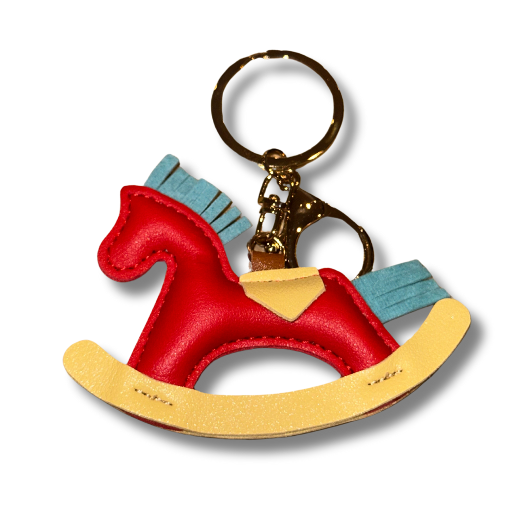 Plush Leather Rocking Horse Keychain / Bag Charm