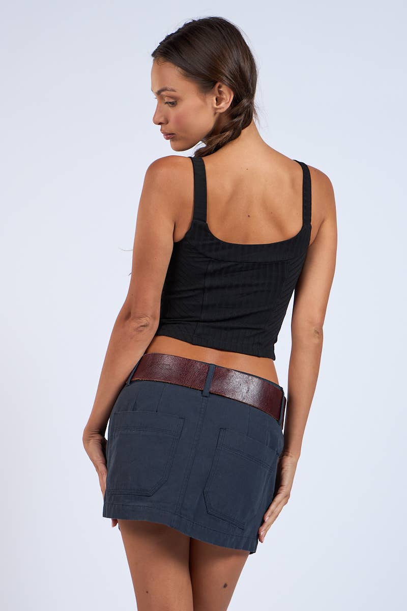 Macey Black Front Hook & Eyes Corset Style Crop Top