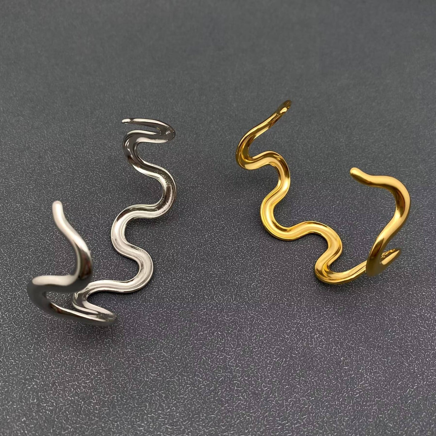 18K Gold Plated Stainless Steel Geometric Wave Cuff