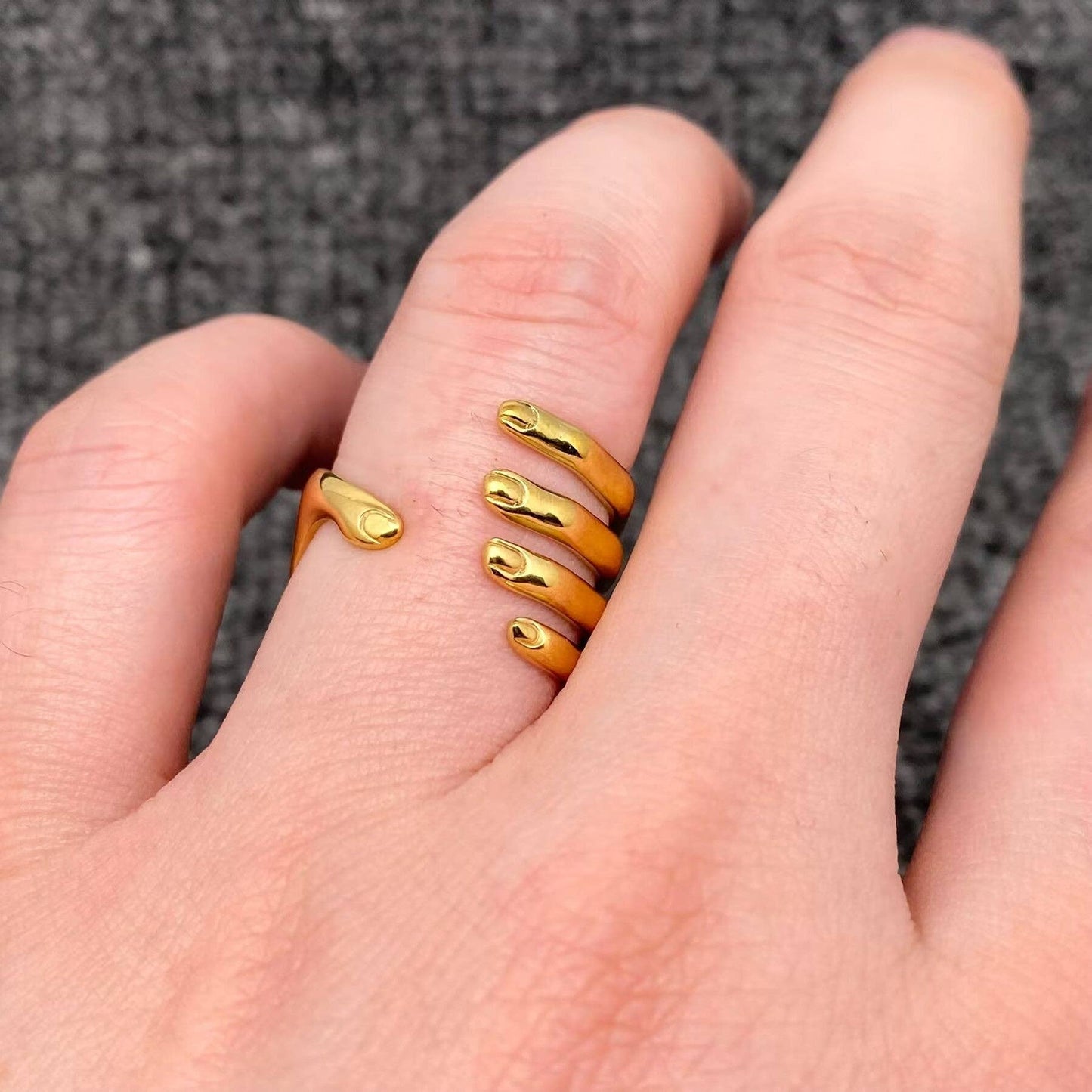 Creative Palm 18K Gold Plated Stainless Steel Ring