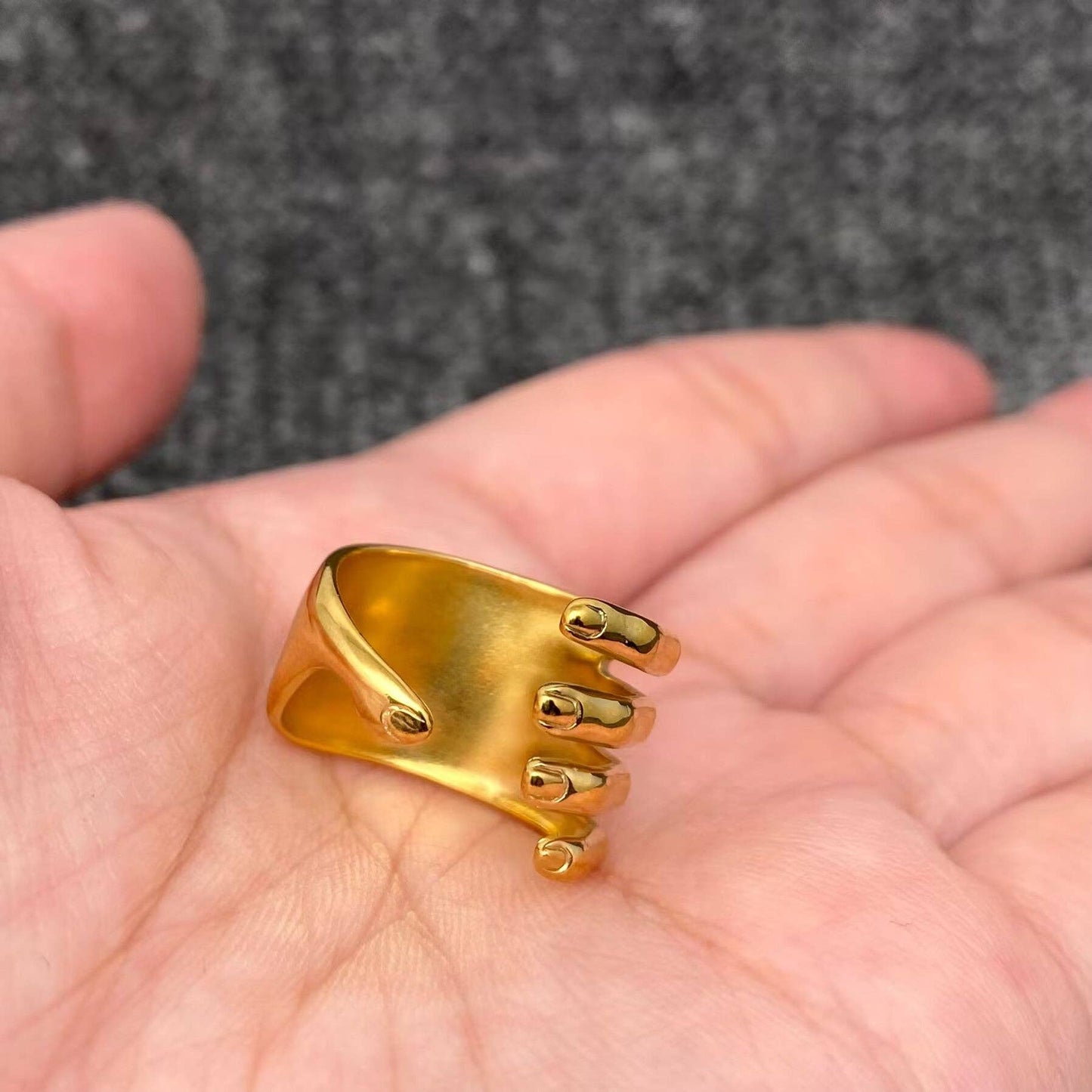 Creative Palm 18K Gold Plated Stainless Steel Ring