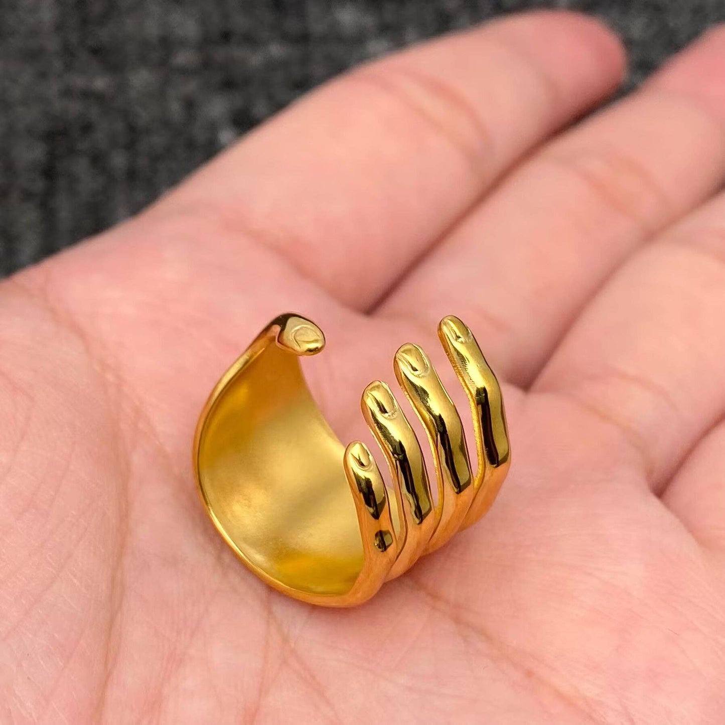 Creative Palm 18K Gold Plated Stainless Steel Ring