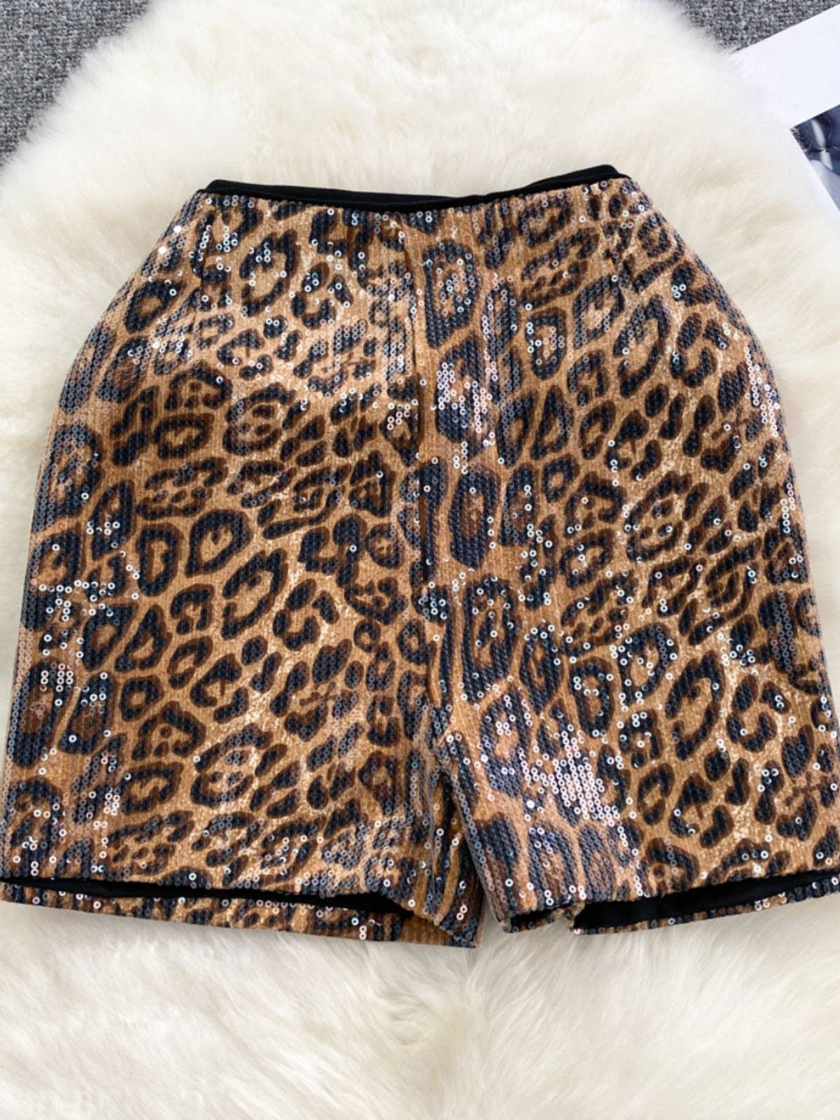 Jessica Animal Print Sequin High-Rise Shorts