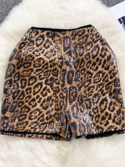 Jessica Animal Print Sequin High-Rise Shorts