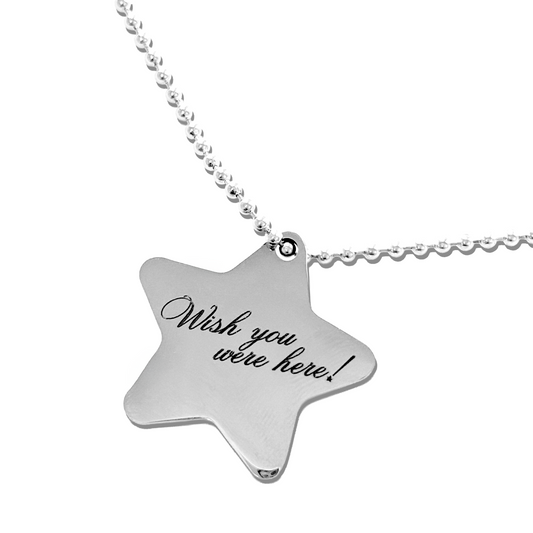 Stainless Steel "Wish You Were Here" Star Pendant Necklace