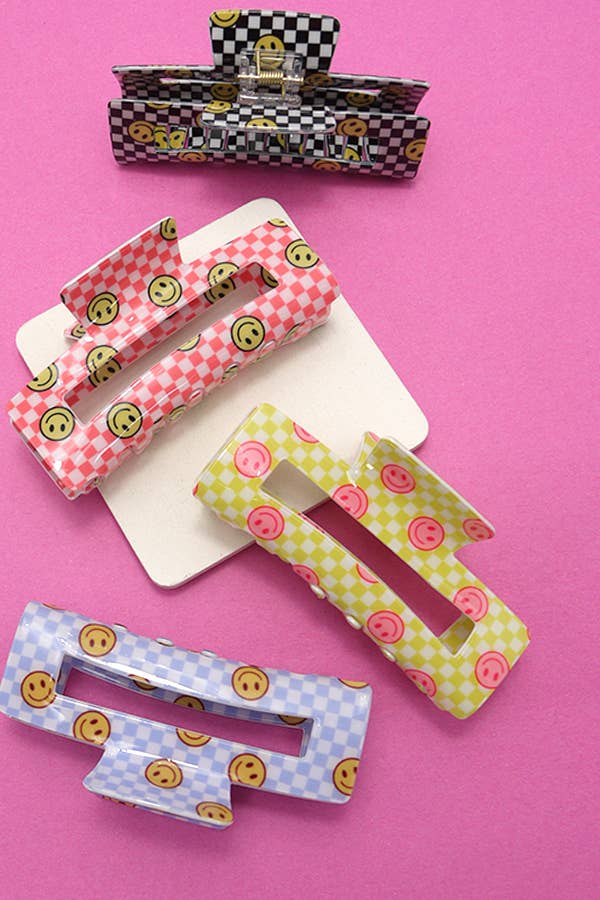 Jumbo Checker Smiley Hair Claw Clips