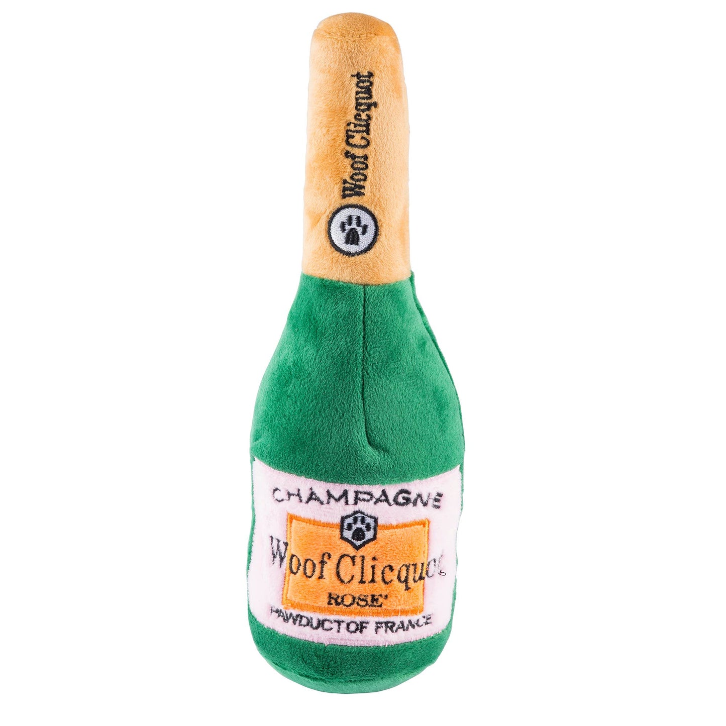 Woof Clicquot Rose' Champagne Bottle Squeaker Dog Toy: Small