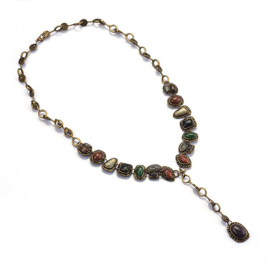 Vintage Multi-Color Gemstone Pendant Necklace