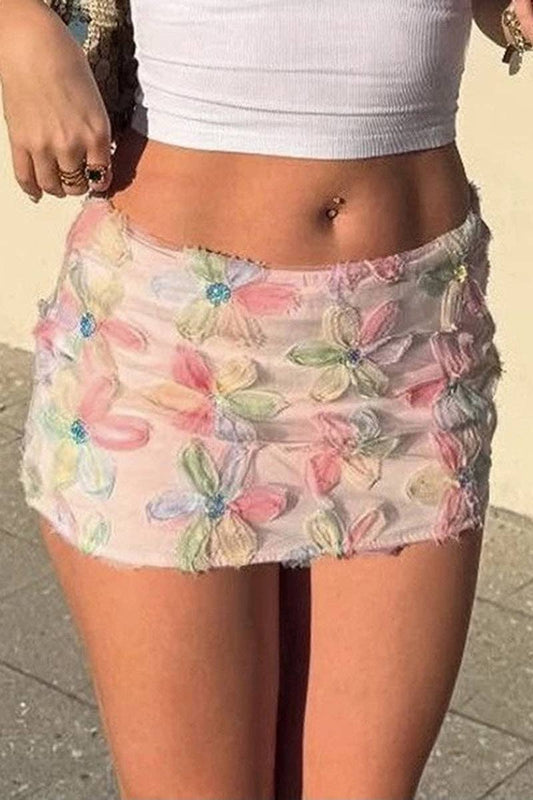 Pink Floral Embellished Mini Skirt