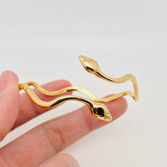 Double Headed Snake Wavy Cuff Bangle