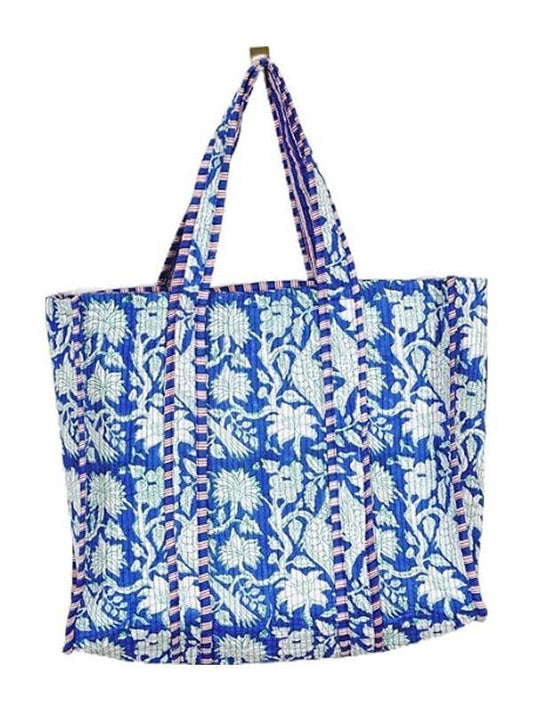 Extra Large Organic Block Print Reversible Quilted Tote Bag