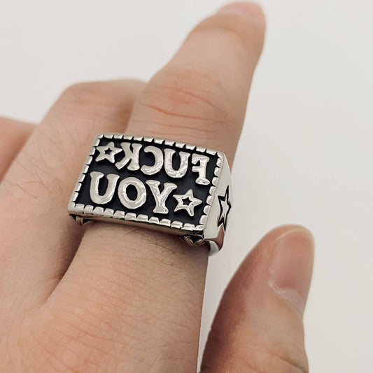 Stainless Steel Reversion "Fuck You" Ring