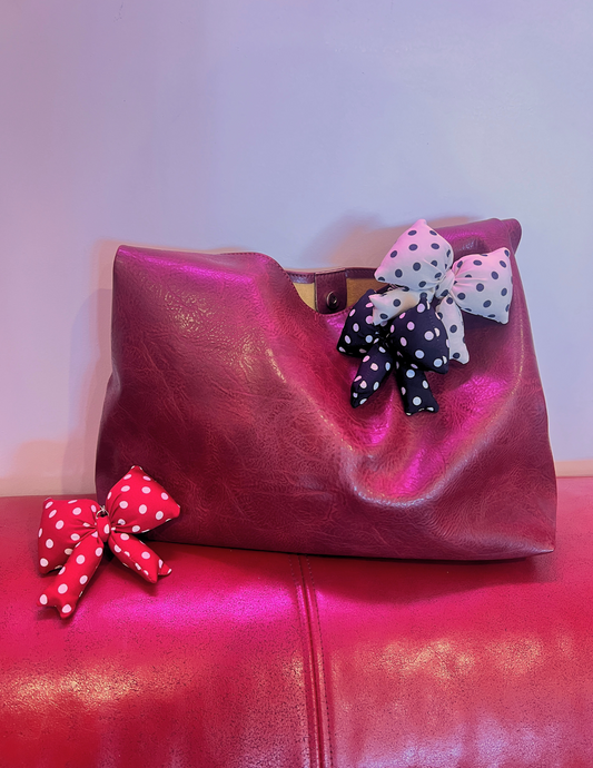 Polka Dot Puffy Bow Ribbon Bag Charm Keychain