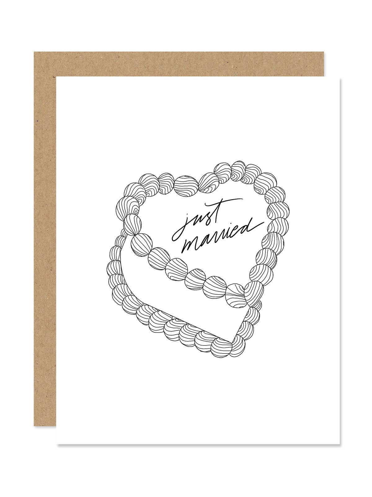 Just Married Heart-Shaped Cake Greeting Card