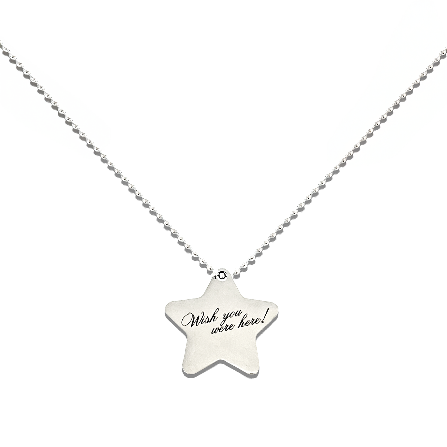 Stainless Steel "Wish You Were Here" Star Pendant Necklace