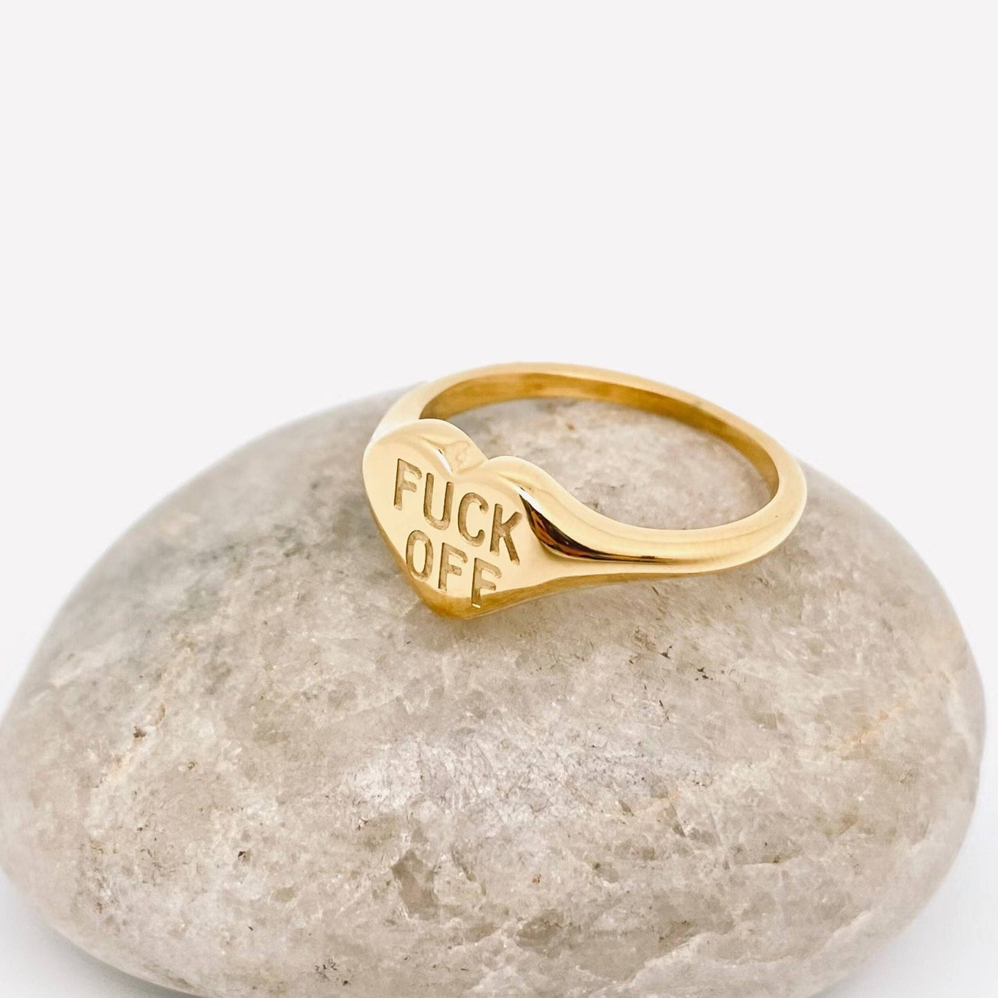 "Fuck Off" Heart-shaped 18K Gold Plated Steel Ring