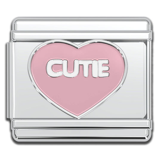 "Cutie" Pink Heart Italian Charm