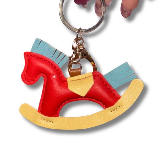 Plush Leather Rocking Horse Keychain / Bag Charm