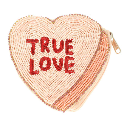 Conversation Hearts Beaded Heart Shaped Coin Bag