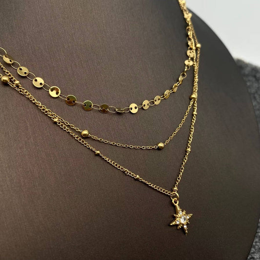 Celestial Glow Layered Star Charm Necklace