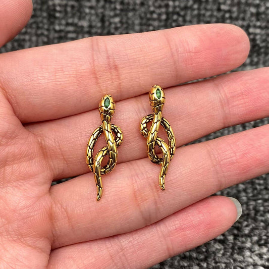 Emerald Serpent Drop Earrings