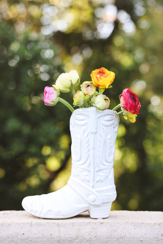 Ceramic Cow Girl Boot Vase