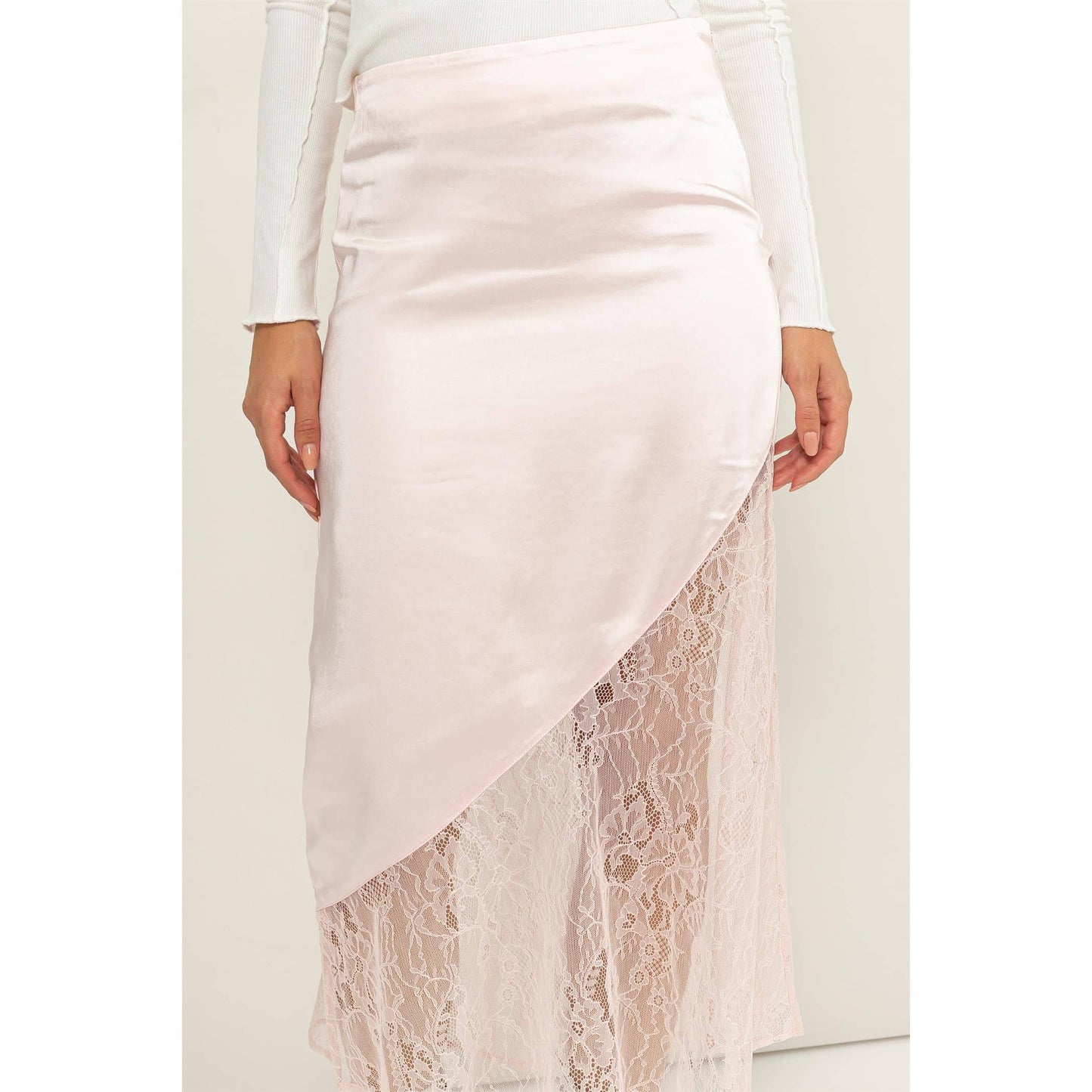 Faith Satin and Lace Midi Skirt