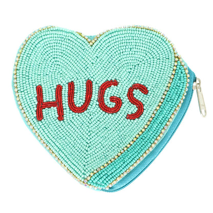 Conversation Hearts Beaded Heart Shaped Coin Bag