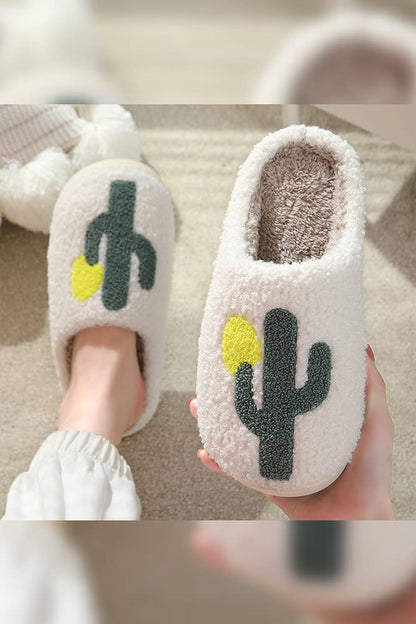 Cactus Print Cozy Warm Fluffy Slippers