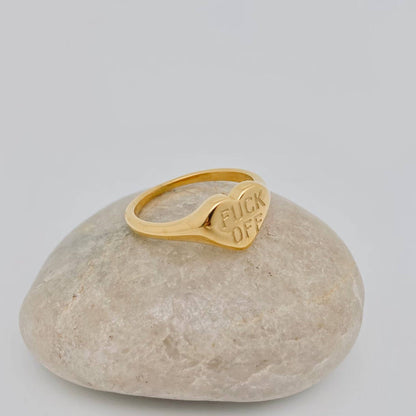 "Fuck Off" Heart-shaped 18K Gold Plated Steel Ring