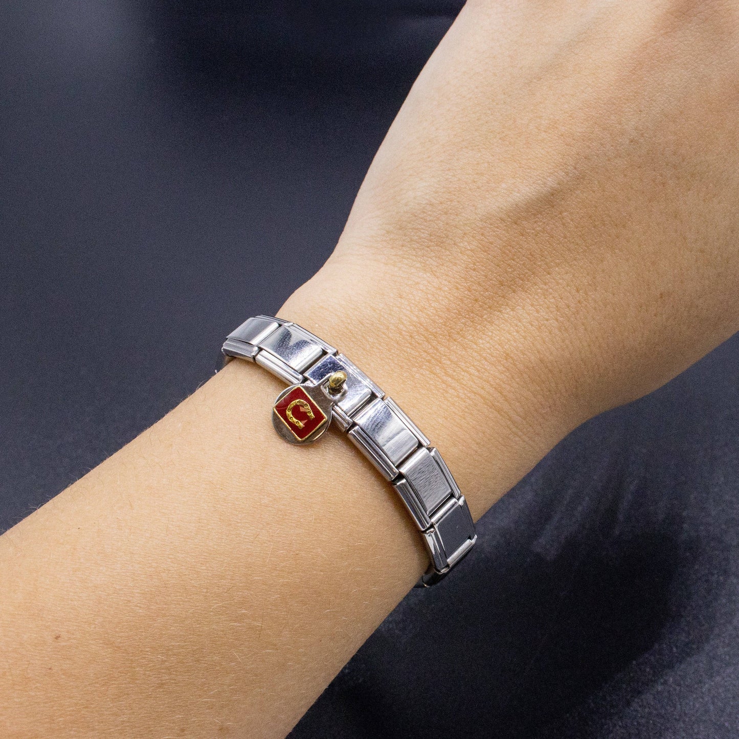 Red Horseshoe Dangle Italian Charm