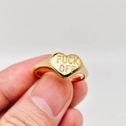 "Fuck Off" Heart-shaped 18K Gold Plated Steel Ring