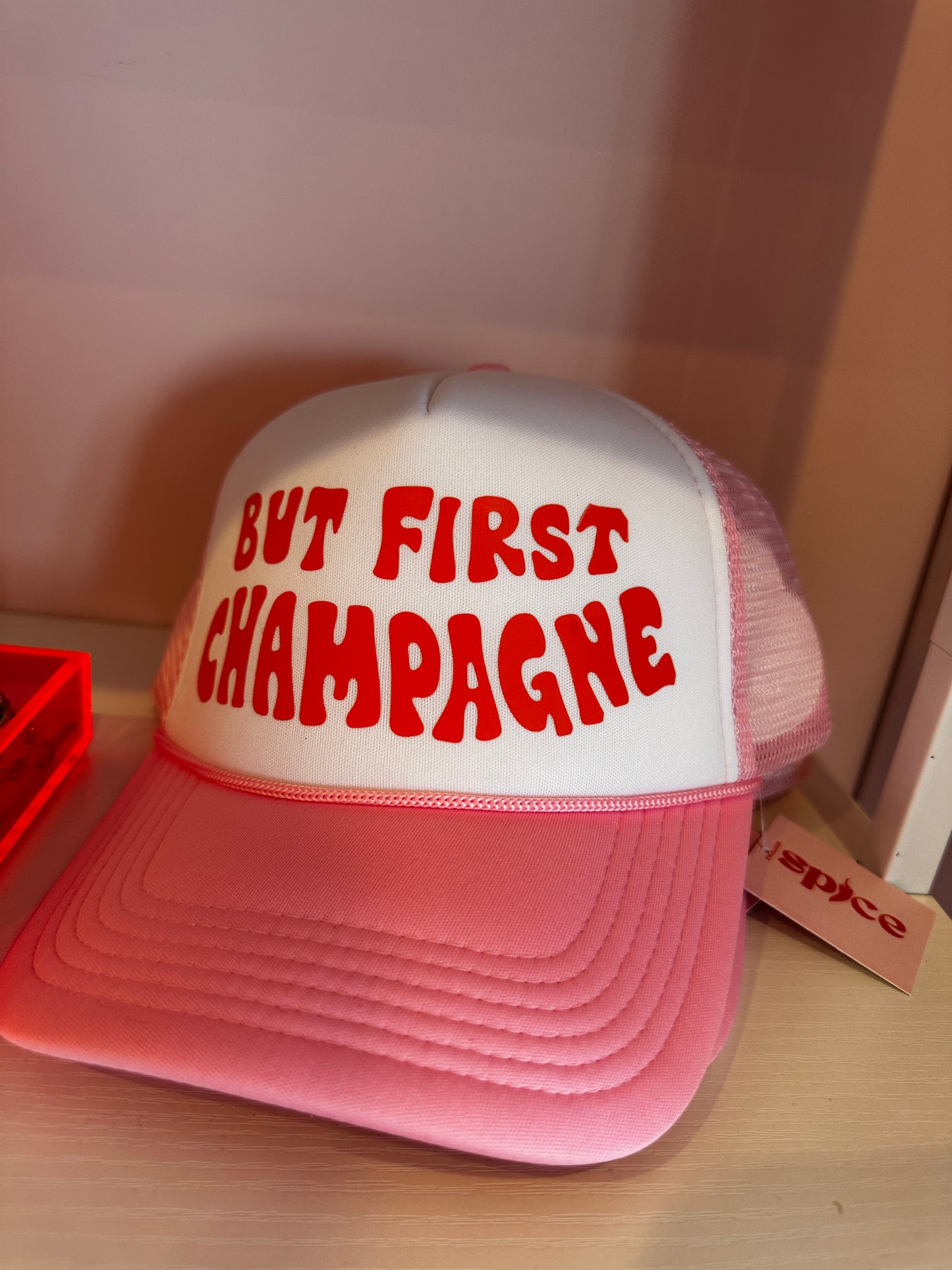 "But First, Champagne" Trucker Hat