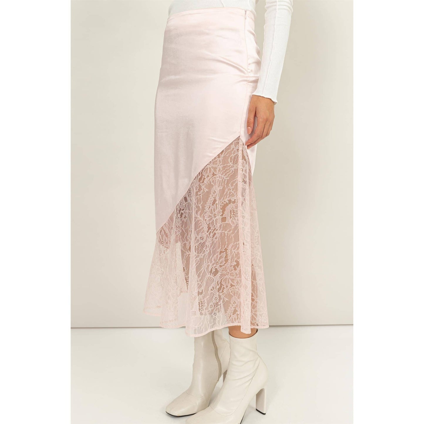 Faith Satin and Lace Midi Skirt