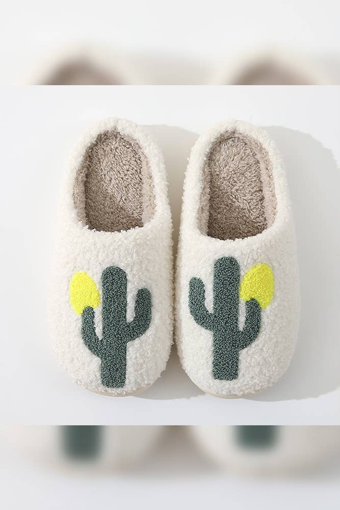 Cactus Print Cozy Warm Fluffy Slippers