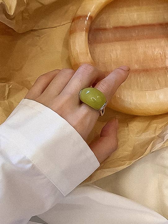 Nanette Platinum Green Jade Statement Ring