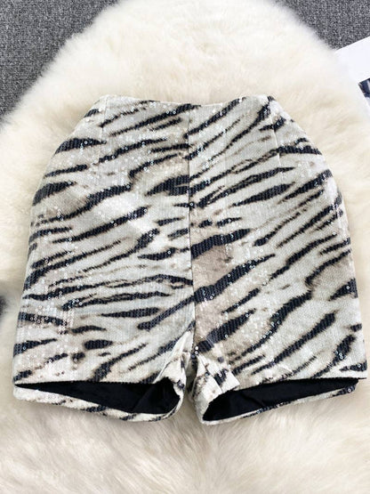 Jessica Animal Print Sequin High-Rise Shorts