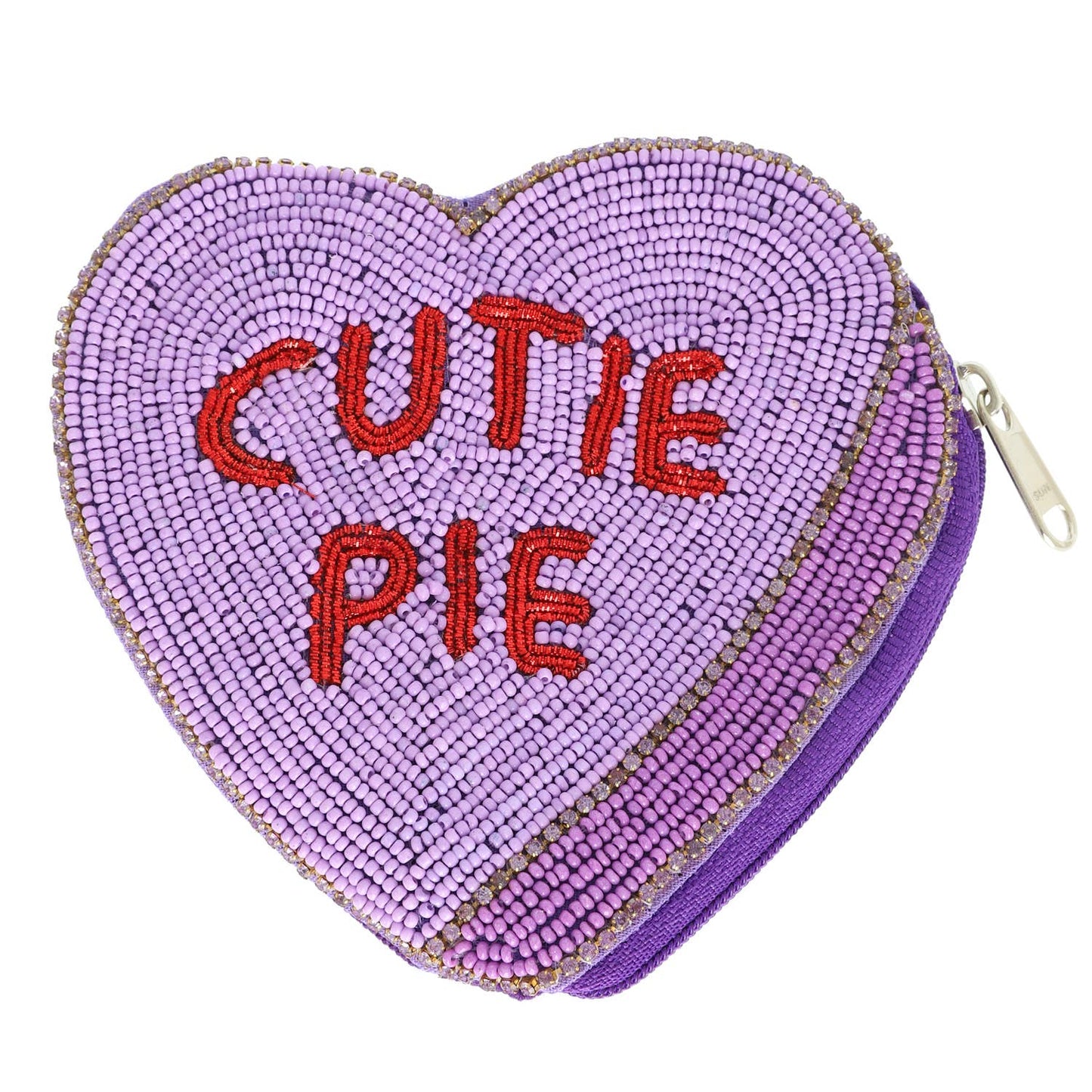 Conversation Hearts Beaded Heart Shaped Coin Bag