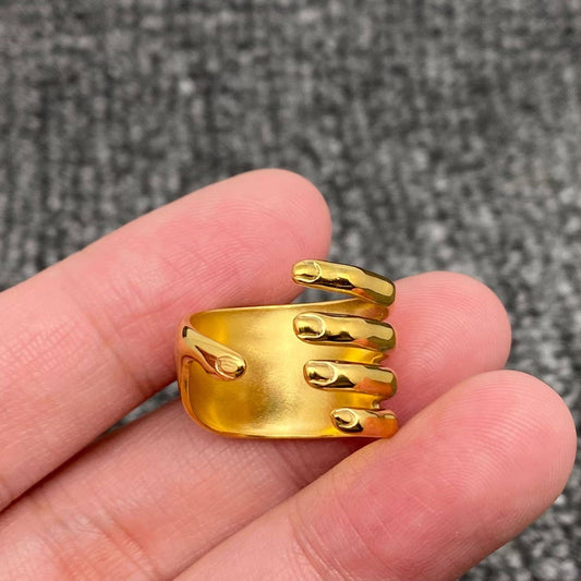 Creative Palm 18K Gold Plated Stainless Steel Ring